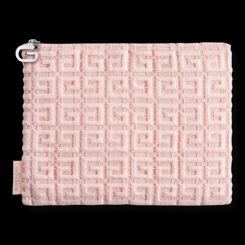 NWT GIVENCHY Parfums Nude/Soft Pink 3D Logo Crochet Cosmetic Pouch/Clutch Bag